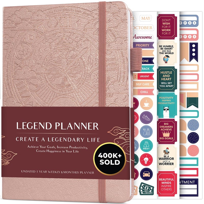 Legend Planner â€“ Weekly & Monthly Life Planner to Hit Your Goals & Live Happier. Organizer Notebook & Productivity Journal. A5 (Rose Gold Gold) - Image 1